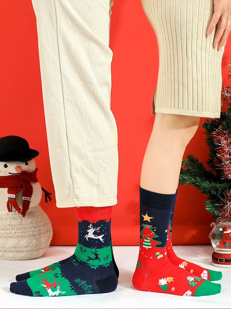 Calcetines con temática navideña para hombre y mujer, calcetín Unisex de longitud media hasta la pantorrilla, divertido y bonito, regalo de Navidad, dibujos animados de Papá Noel, 1 par