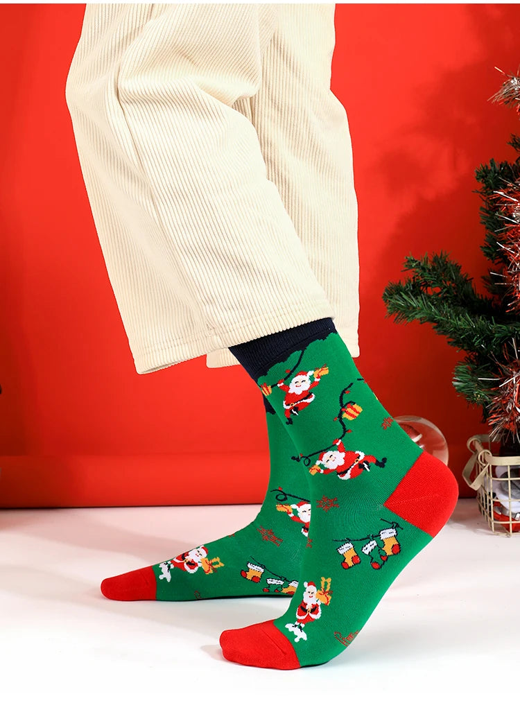 Calcetines con temática navideña para hombre y mujer, calcetín Unisex de longitud media hasta la pantorrilla, divertido y bonito, regalo de Navidad, dibujos animados de Papá Noel, 1 par