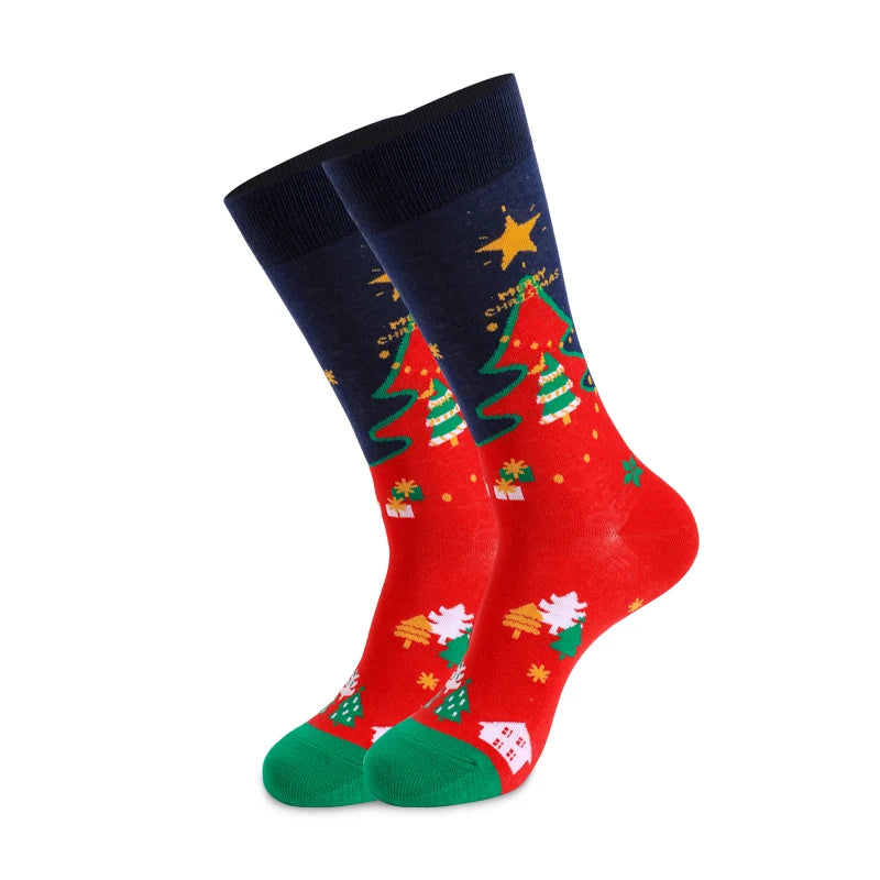 Calcetines con temática navideña para hombre y mujer, calcetín Unisex de longitud media hasta la pantorrilla, divertido y bonito, regalo de Navidad, dibujos animados de Papá Noel, 1 par