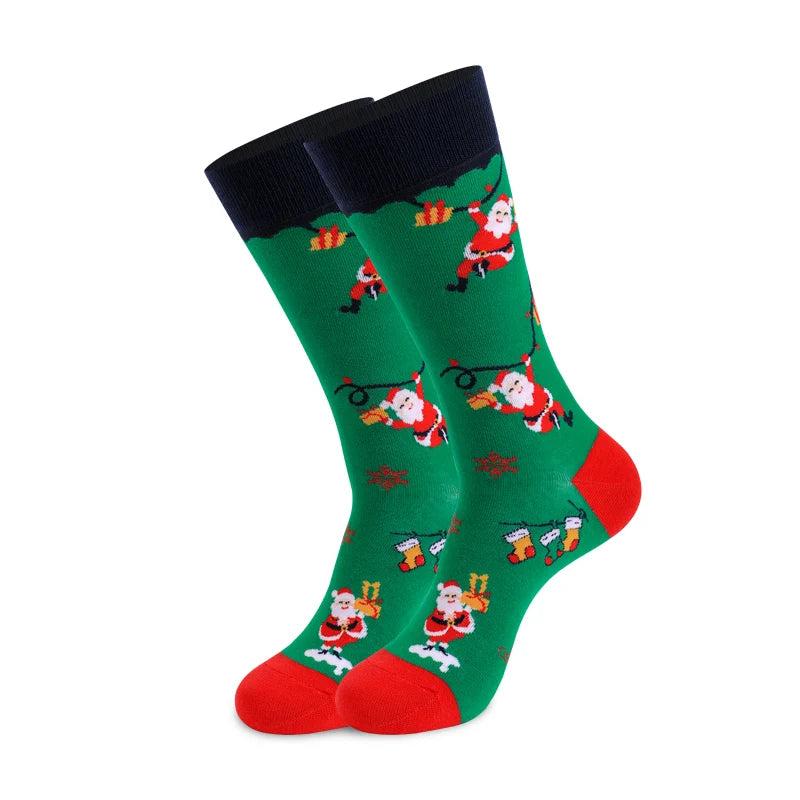 Calcetines con temática navideña para hombre y mujer, calcetín Unisex de longitud media hasta la pantorrilla, divertido y bonito, regalo de Navidad, dibujos animados de Papá Noel, 1 par